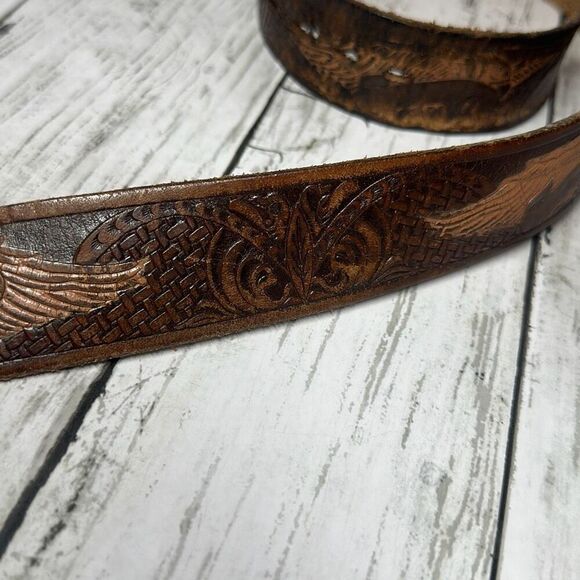 Brazos Joes Belts Leather Eagle Belt Buckle Sz.30 Brown Ornate Belt - Picture 6 of 9